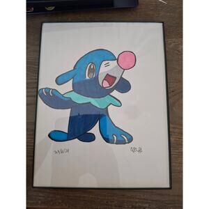 Home Decor Anime Video Game Pokemon Popplio y Hand drawed Size 8.5 X 11 Framed